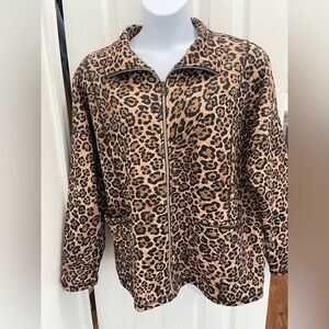 Ruby Rd. Tan and Black Leopard Quilted Bomber Jacket
